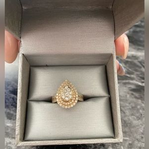 1 CT. T.W. Pear-Shaped Multi-Diamond Double Frame  Engagement Ring in 10K Gold